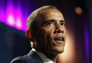 U.S. President Barack Obama talks at the DNC's annual Women's Leadership Forum at the Marriott Marquis Hotel in Washington